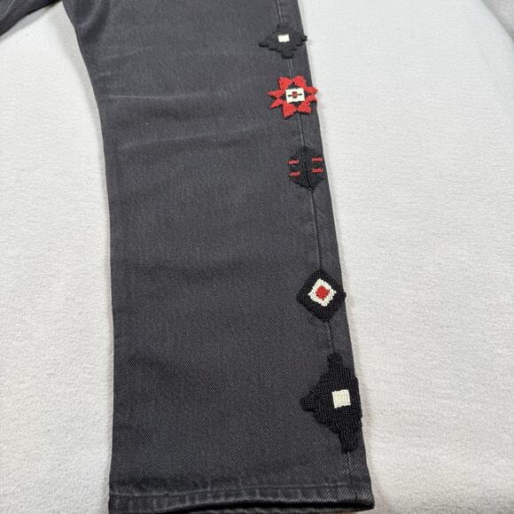 Polo Ralph Lauren Beaded Southwestern Avery Boyfriend Jeans Black 32R Aztec Boho - Picture 4 of 16